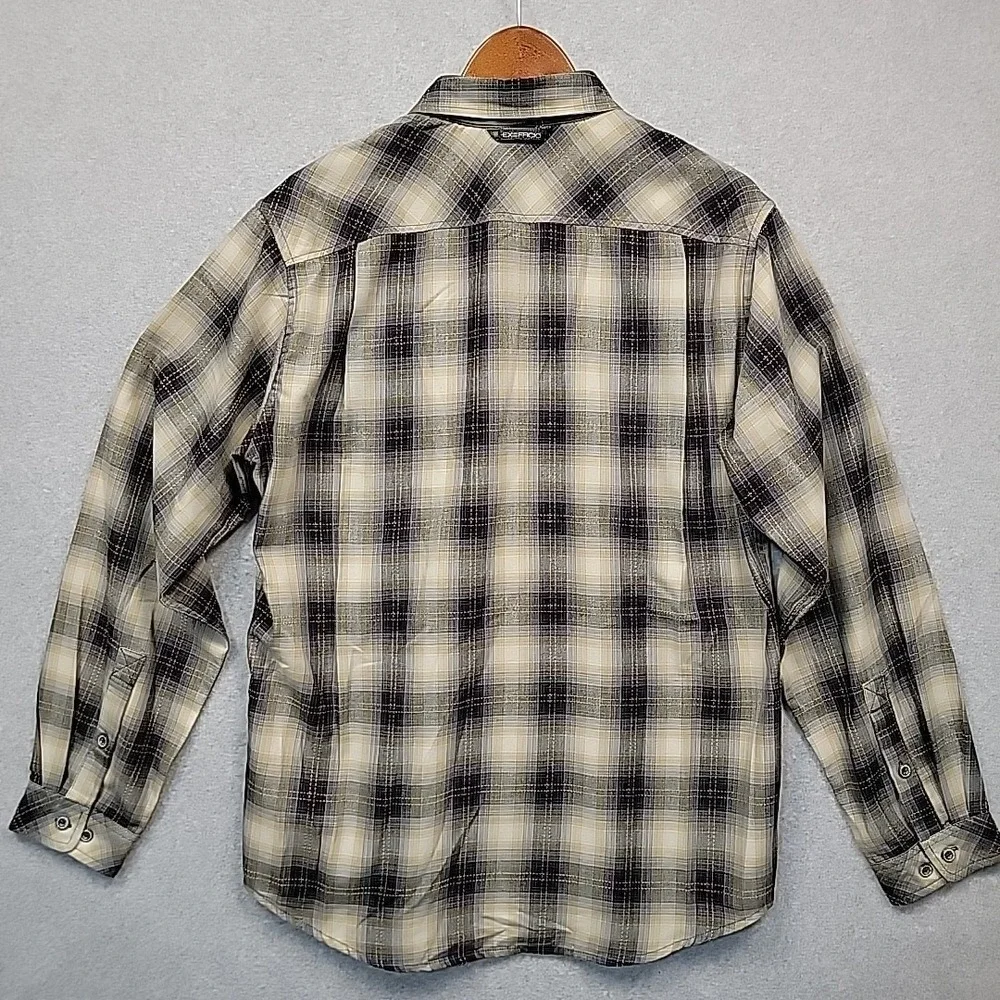 ExOfficio Travel Wear Shirt Mens Large Tan Plaid Long Sleeve Fishing Hiking